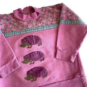 Vtg Sigikid Mock Neck Sweatshirt 104 / 4T Pink Patchwork Hedgehog Floral Print